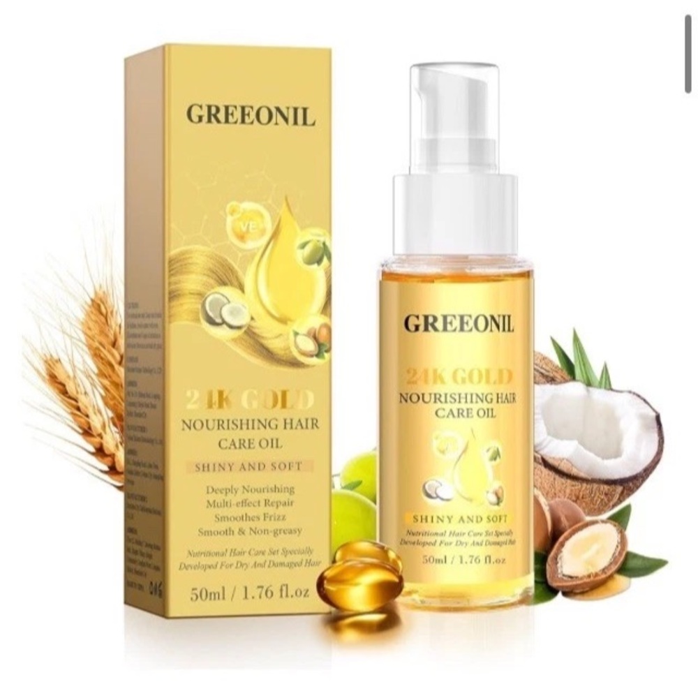 24K Gold Hair Natural Oil Repair Shine Serum Coconut Argon Olive Oils Vitamin E